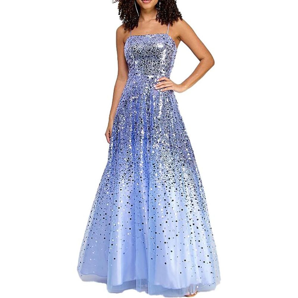 TLC Say Yes To The Prom Womens Purple Sequined Evening Dress Gown Juniors